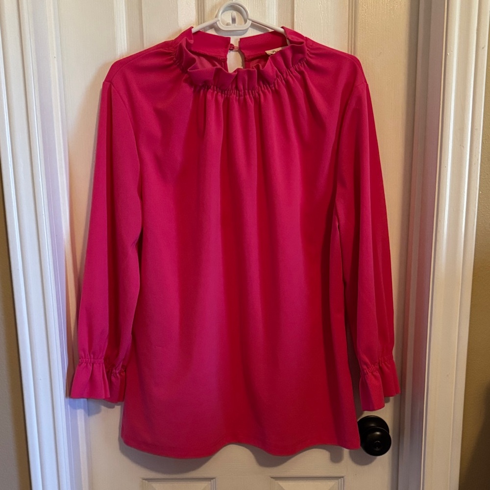 Elegant Pink Ruffle Neck Blouse
